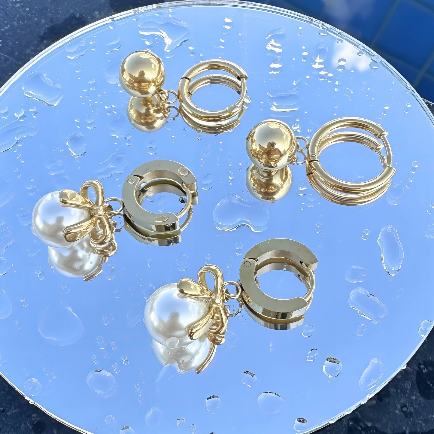 Earrings, 18K Gold Plated Steel