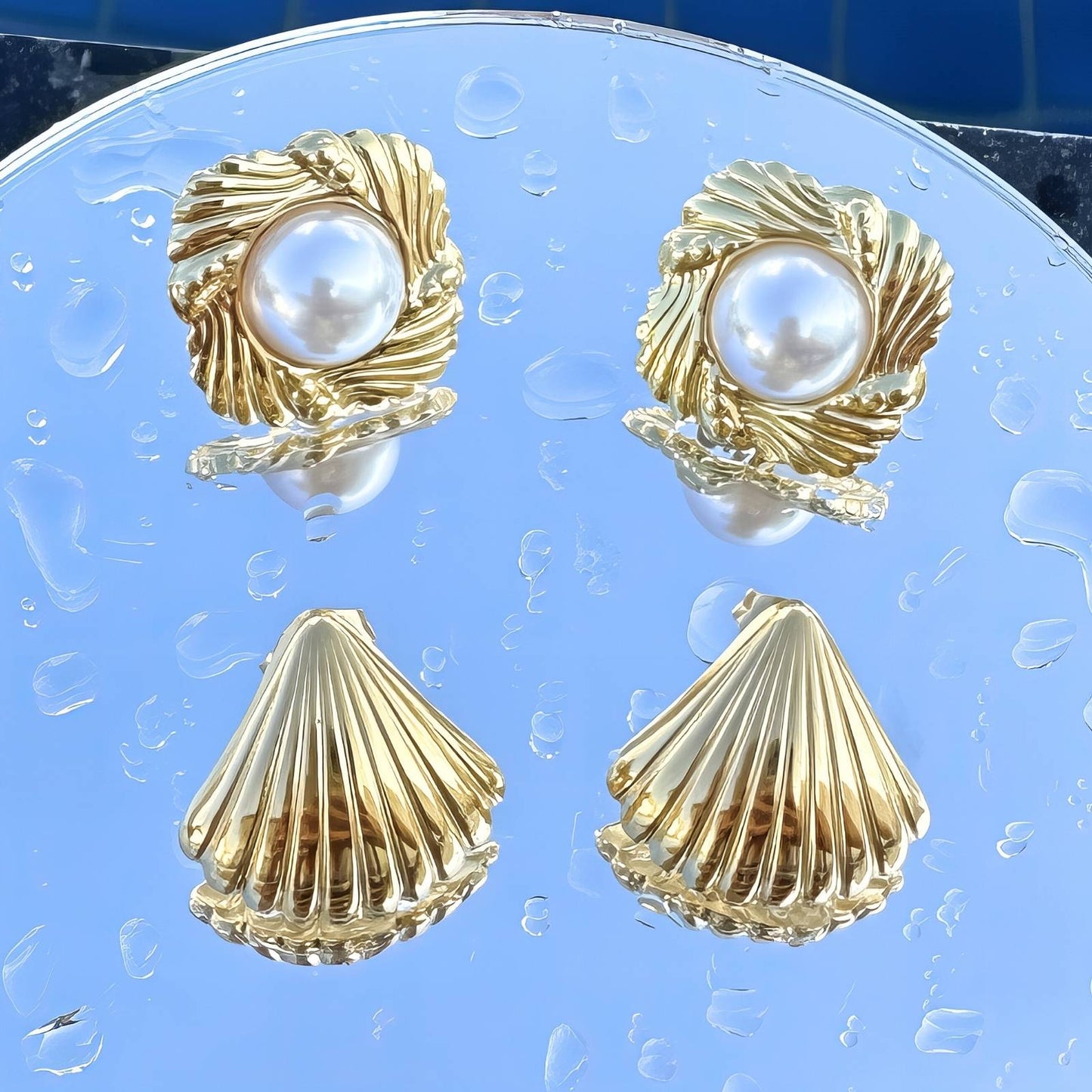 Earrings, 18K Gold Plated Steel