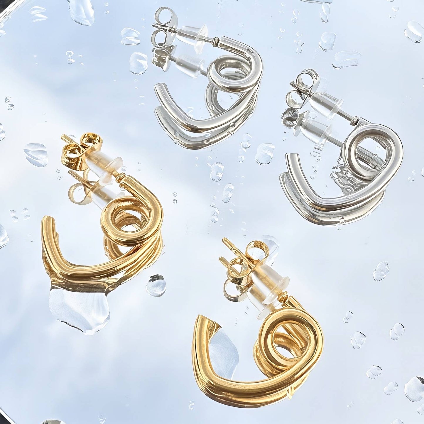 Earrings, 18K Gold Plated Steel