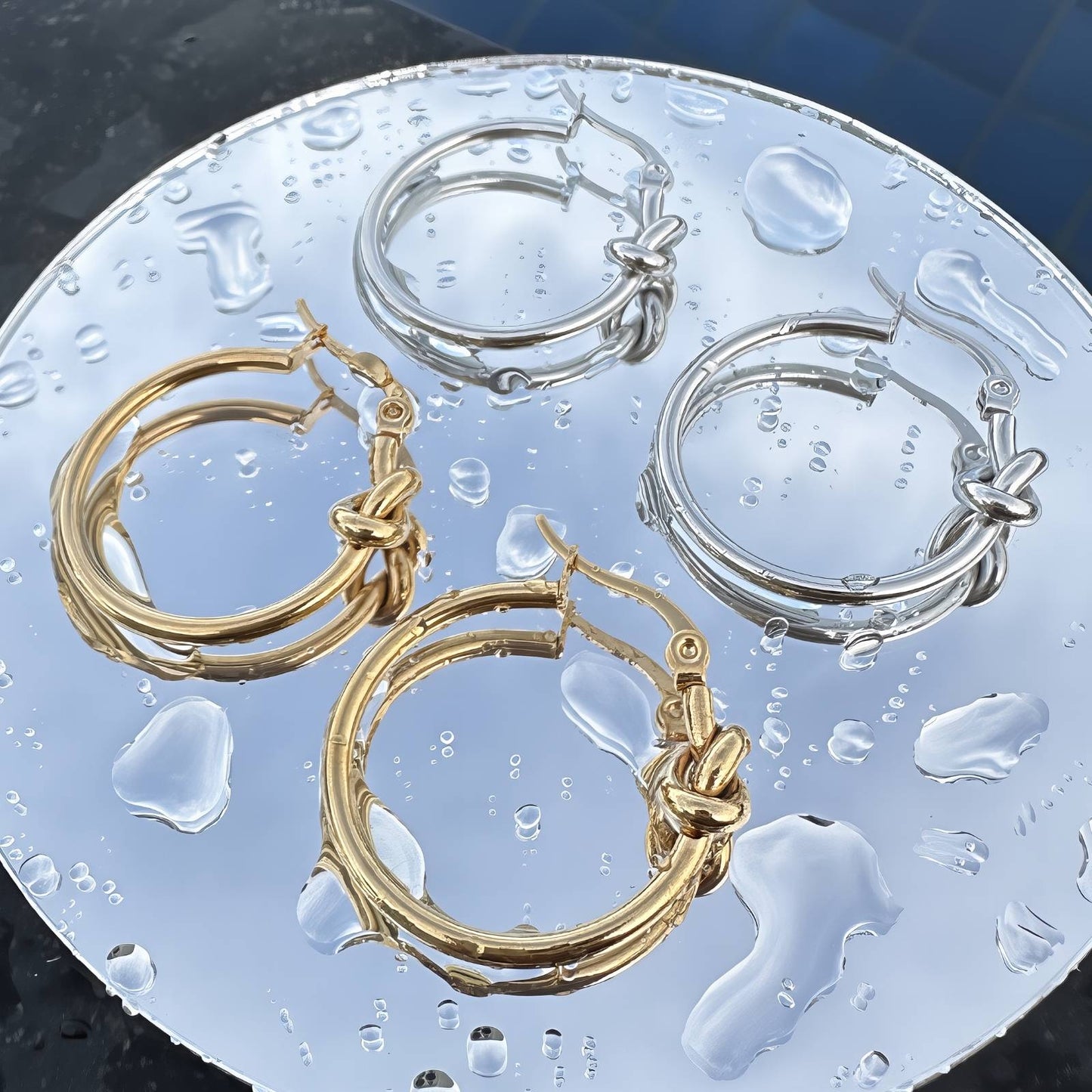 Earrings, 18K Gold Plated Steel