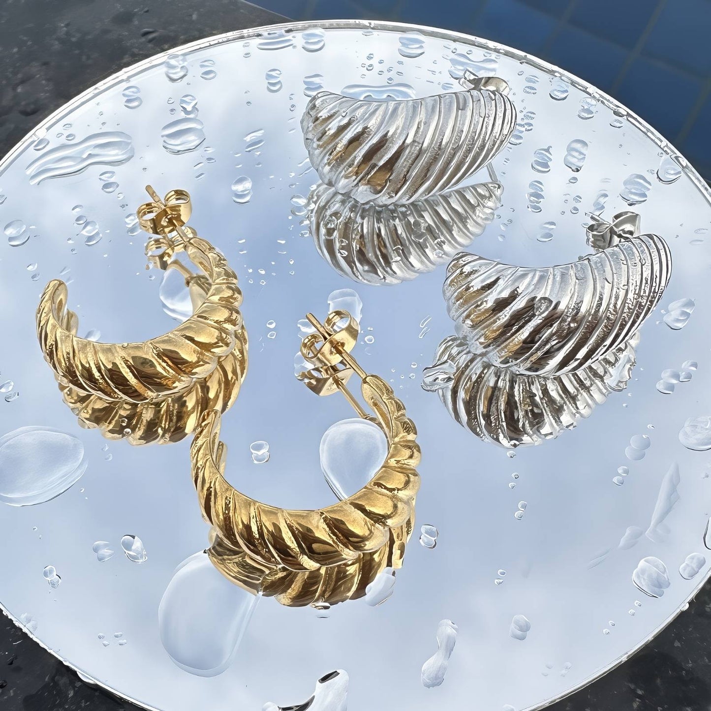 Earrings, 18K Gold Plated Steel