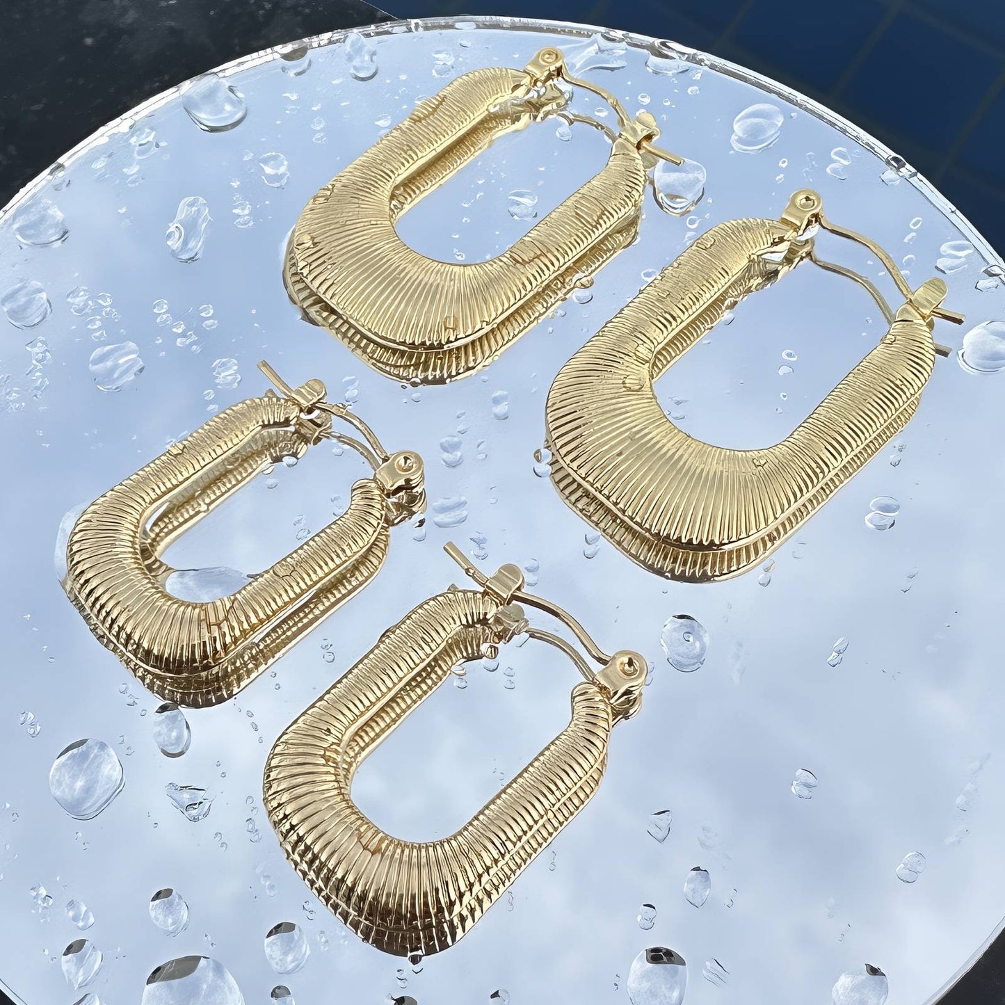 Earrings, 18K Gold Plated Steel