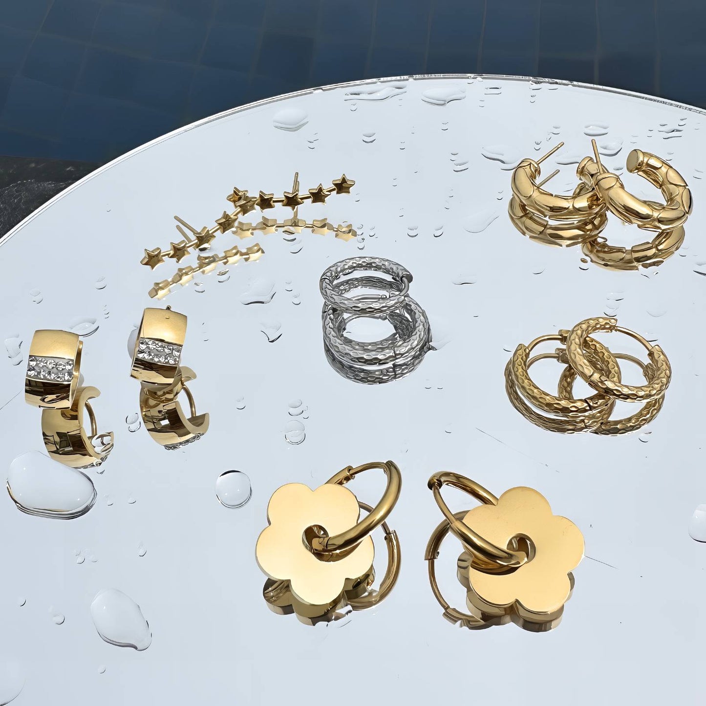 Flowers Earrings, 18K Gold Plated Steel