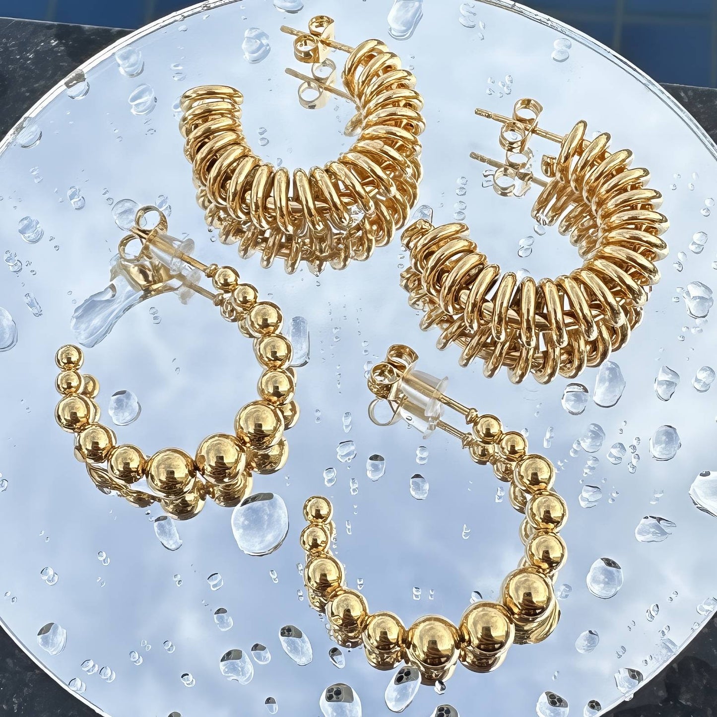 Earrings, 18K Gold Plated Steel