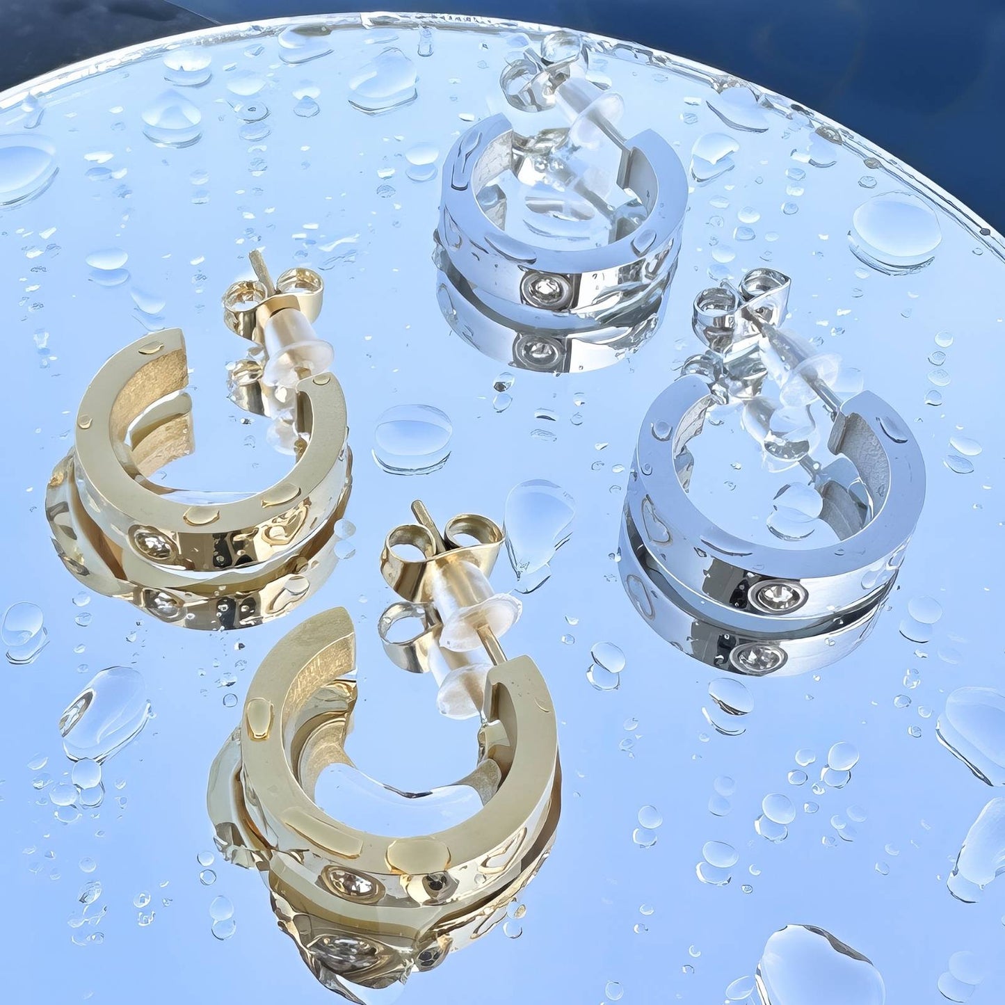 Hearts Earrings, 18K Gold Plated Steel