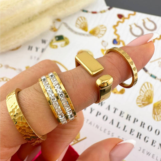 Hearts Ring, 18K Gold Plated Steel