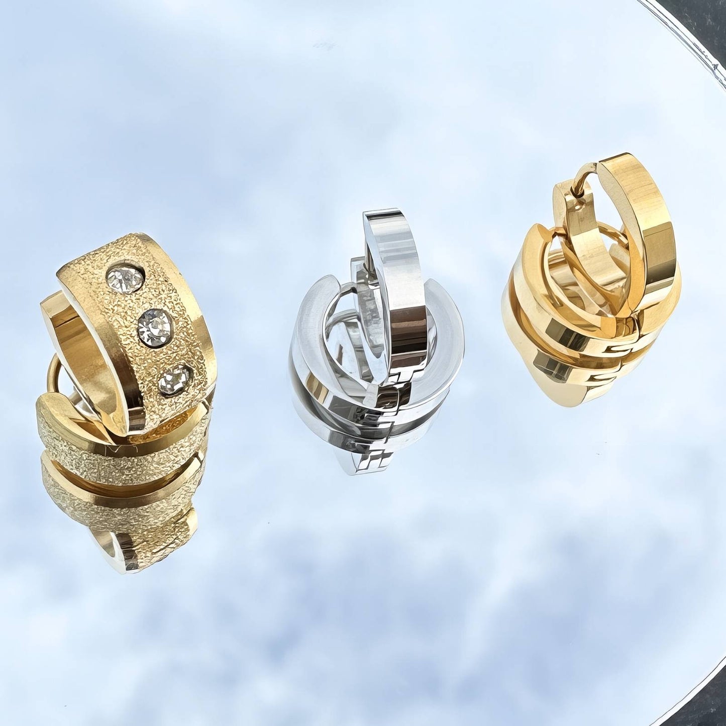 Earrings, 18K Gold Plated Steel