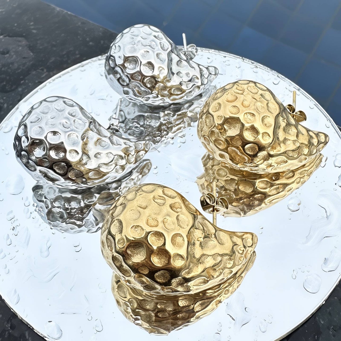 Teardrops Earrings, 18K Gold Plated Steel