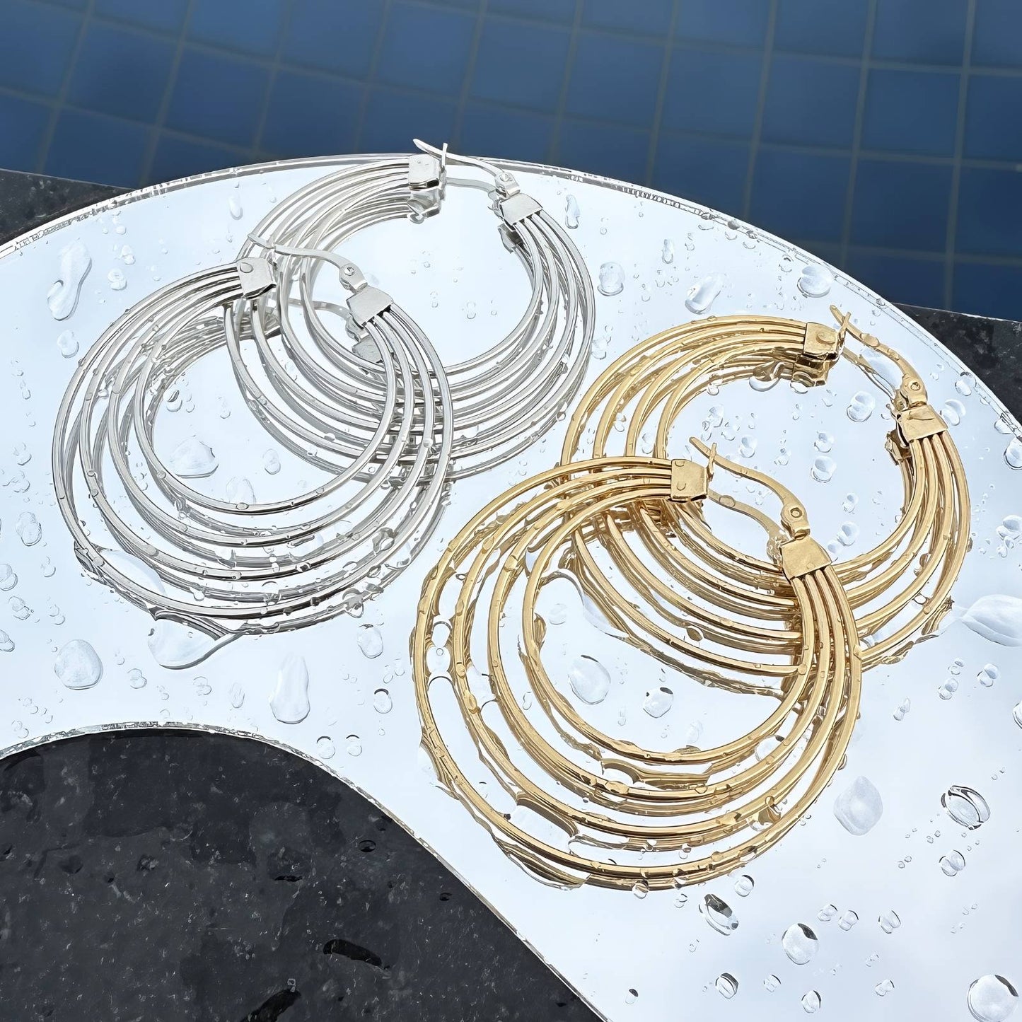 Earrings, 18K Gold Plated Steel