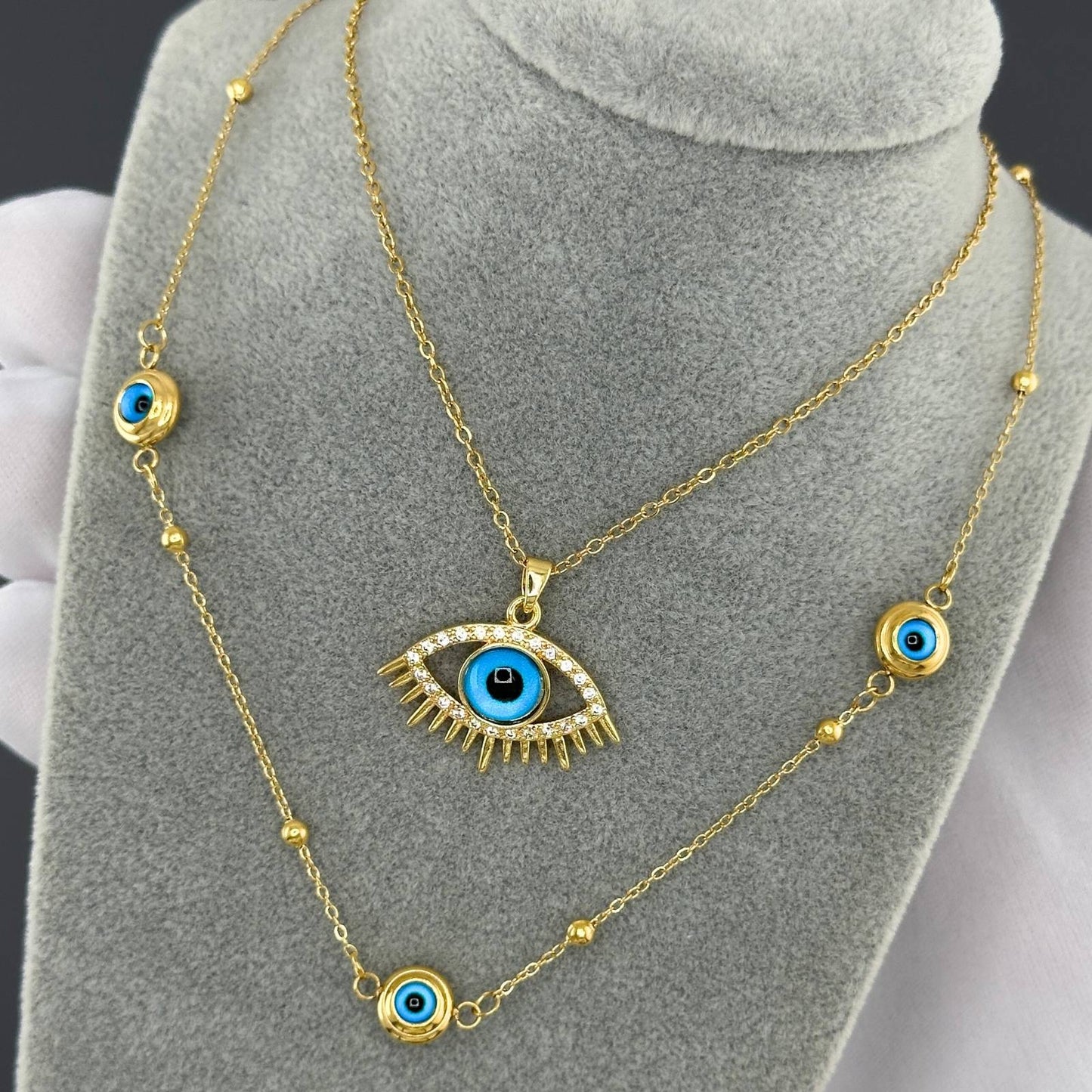 Evil eye Necklace, 18K Gold Plated Steel