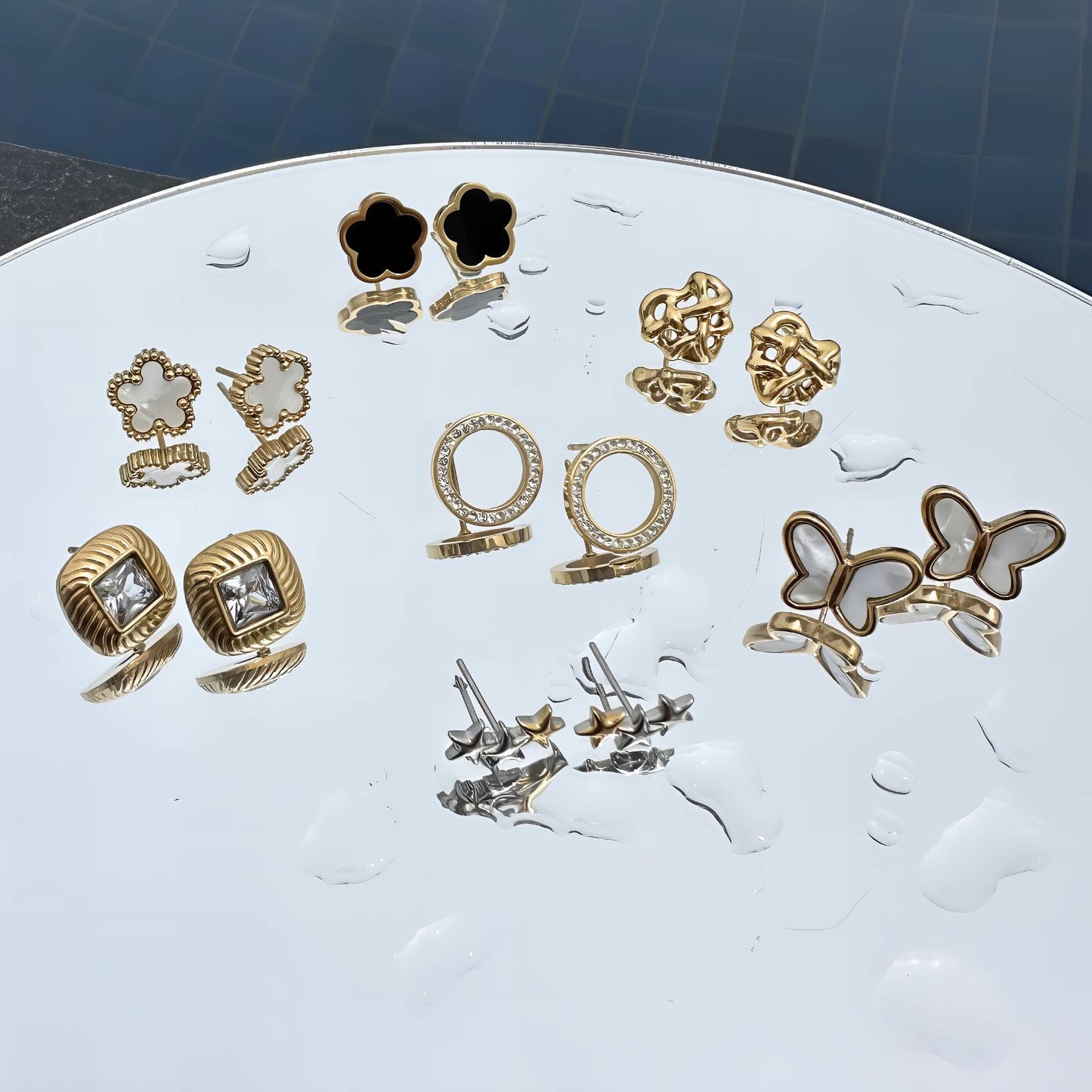 Hearts Earrings, 18K Gold Plated Steel