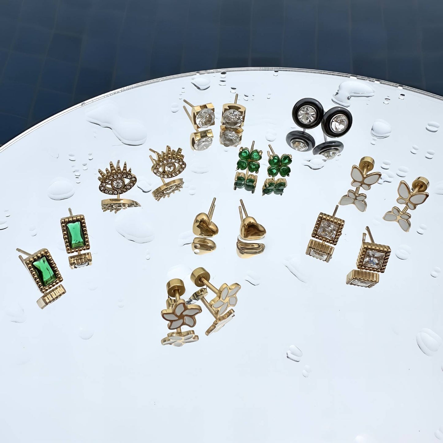 Hearts Earrings, 18K Gold Plated Steel