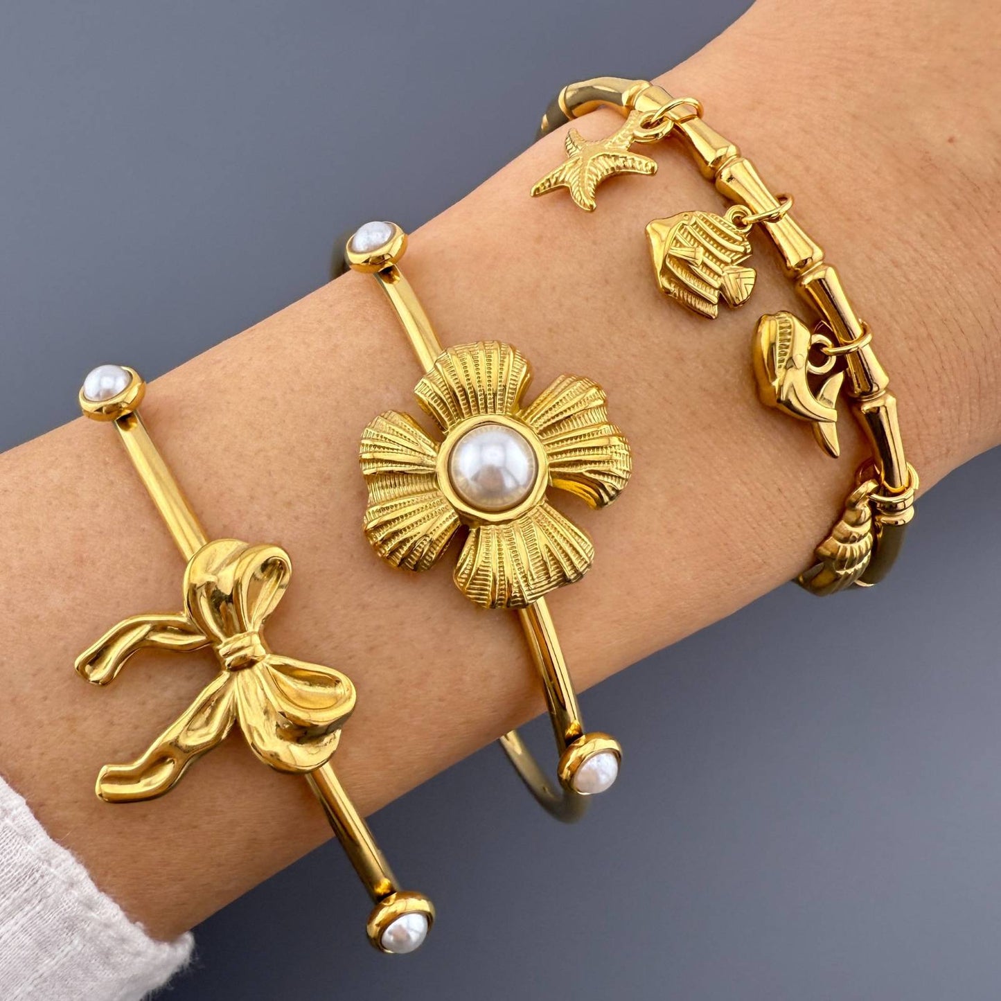 Fish Bracelet, 18K Gold Plated Steel