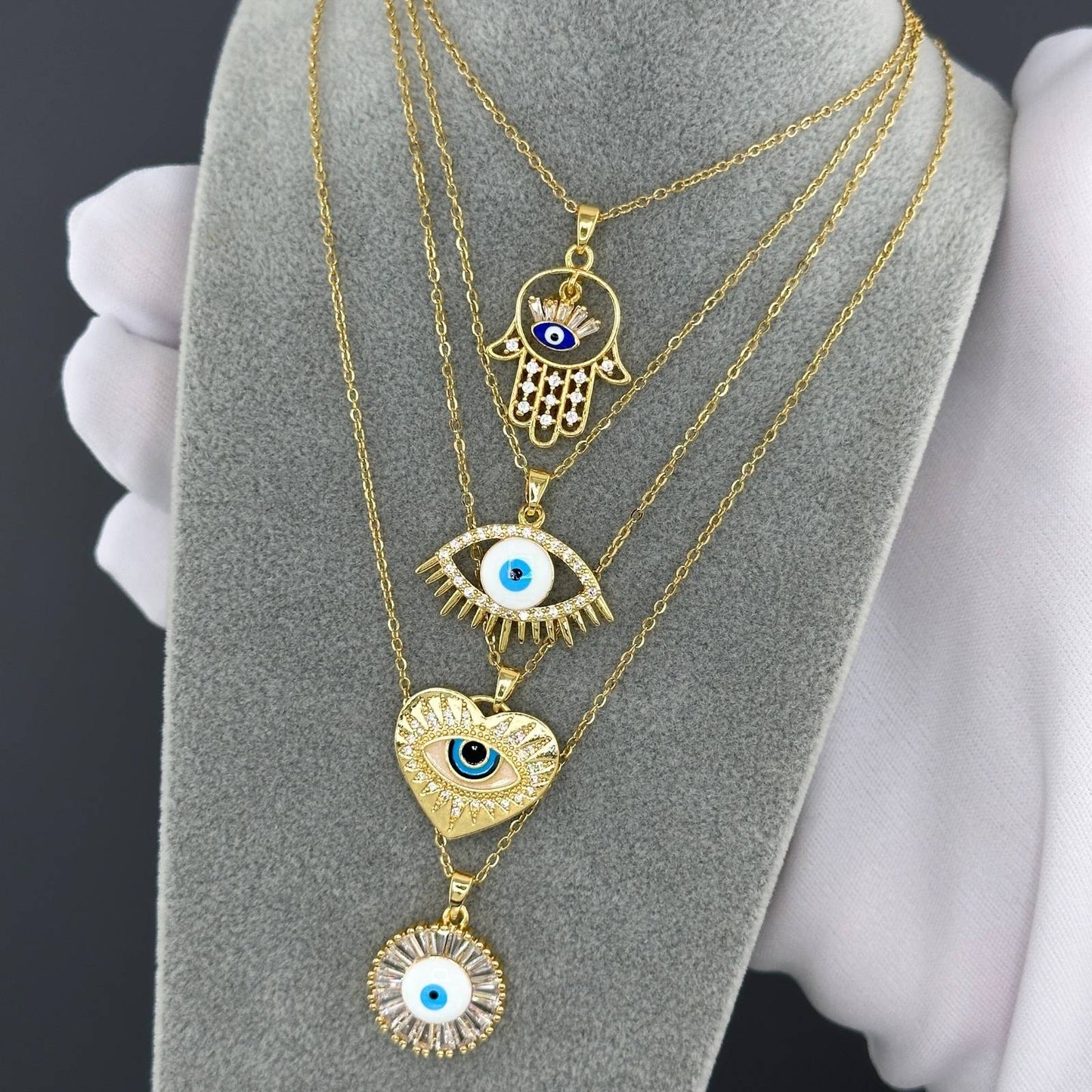 Evil Eye Necklace, 18K Gold Plated Steel