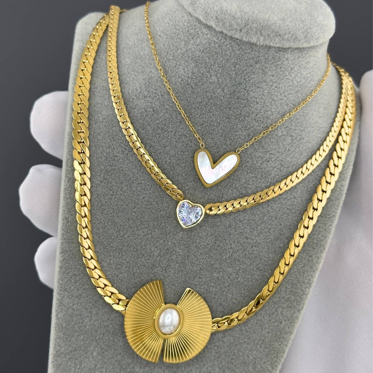 Hearts Necklace, 18K Gold Plated Steel