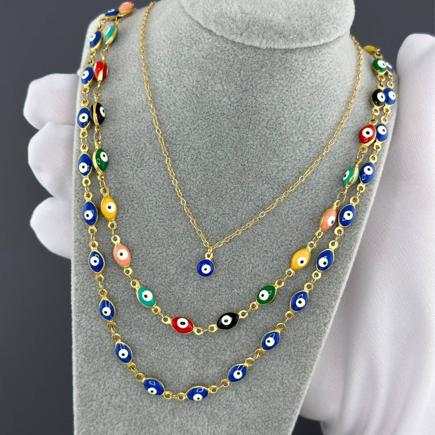 Evil Eye Necklace, 18K Gold Plated Steel