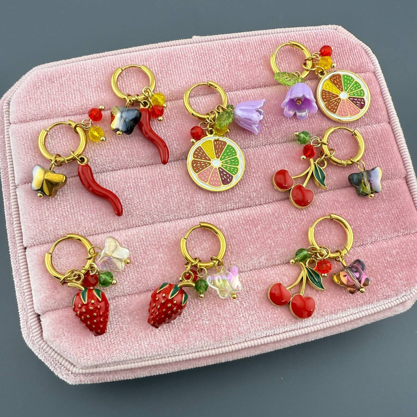 Cherry Earrings, 18K Gold Plated Steel