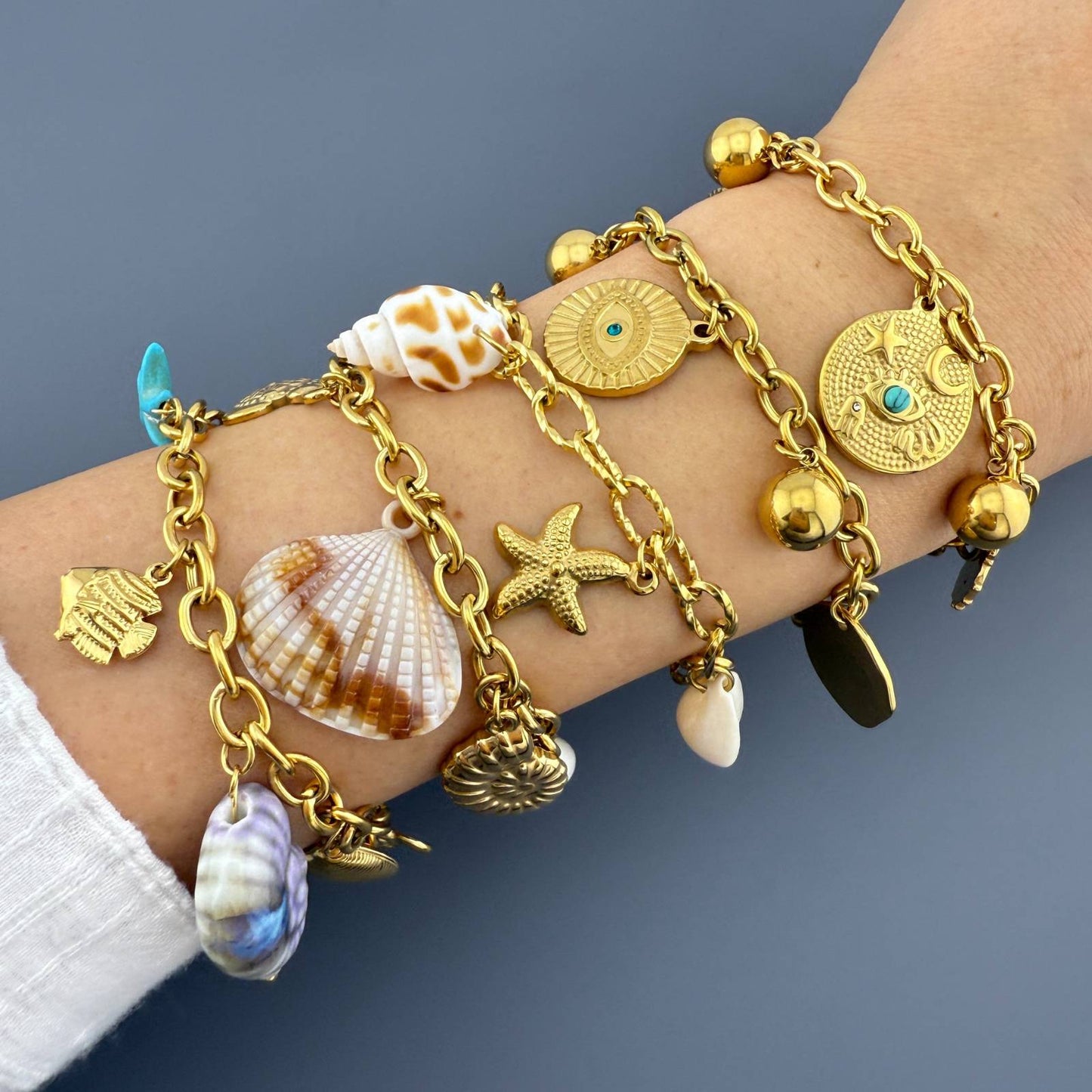 Seashells Bracelet, 18K Gold Plated Steel