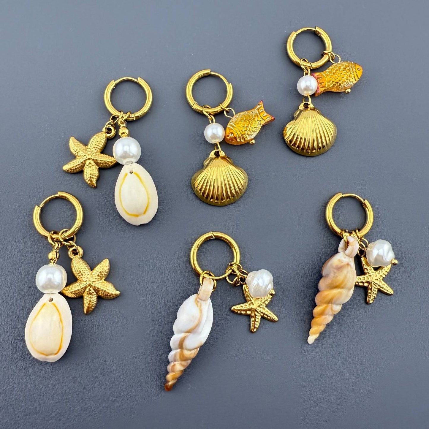 Seashell Earrings, 18K Gold Plated Steel