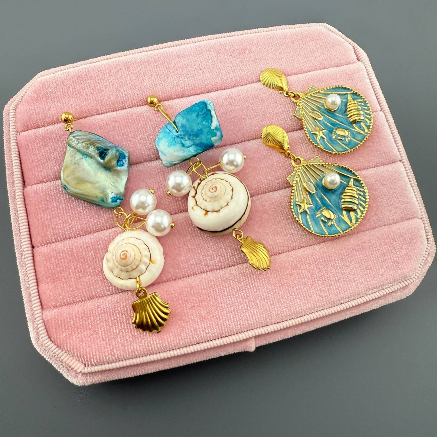 Seashells Earrings, 18K Gold Plated Steel