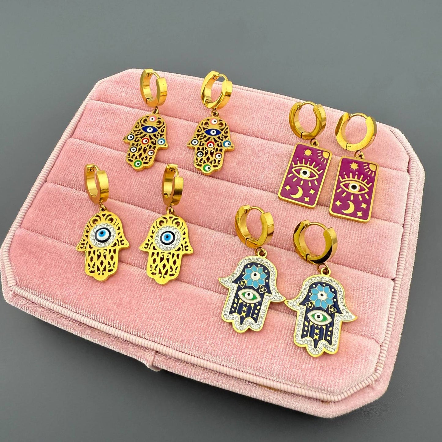 Evil eyes Earrings, 18K Gold Plated Steel