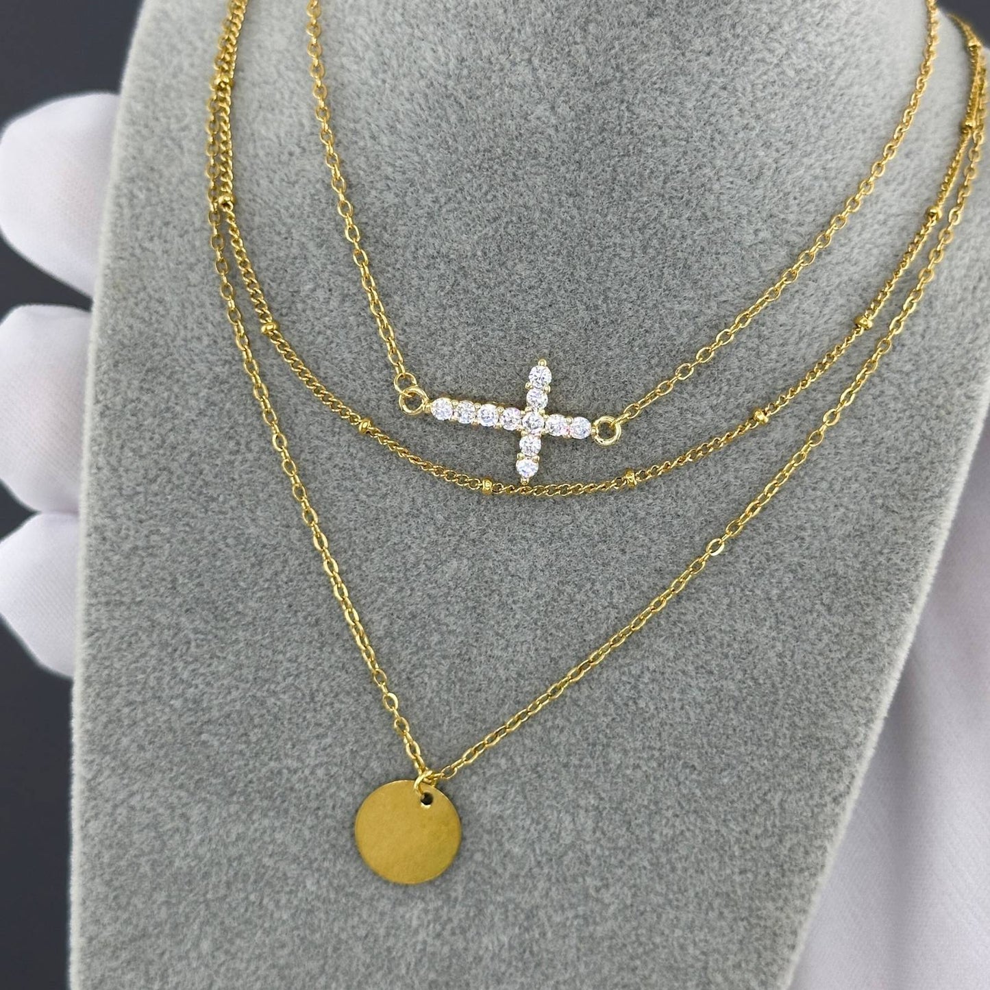Crosses Necklace, 18K Gold Plated Steel