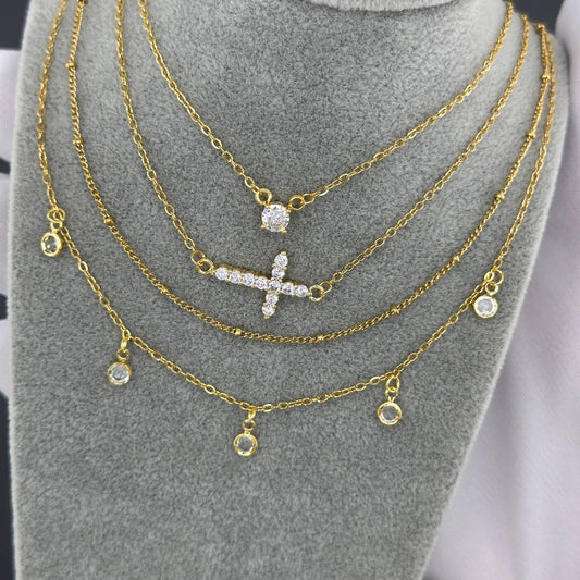 Crosses Necklace, 18K Gold Plated Steel