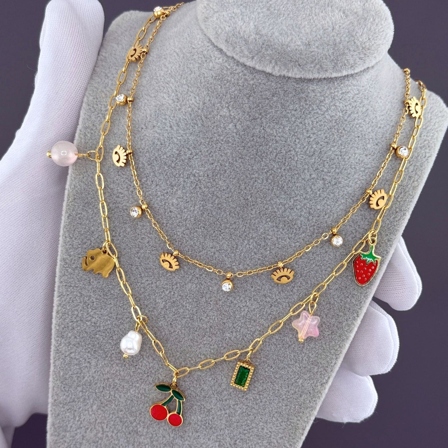 Evil Eyes Necklace, 18K Gold Plated Steel