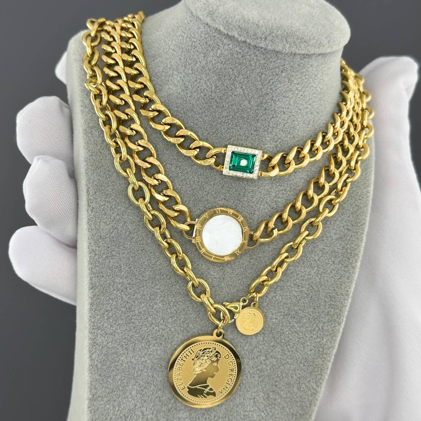 Coin Necklace, 18K Gold Plated Steel