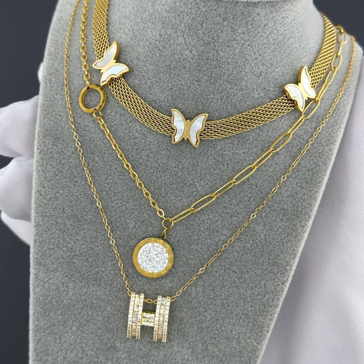 H Necklace, 18K Gold Plated Steel