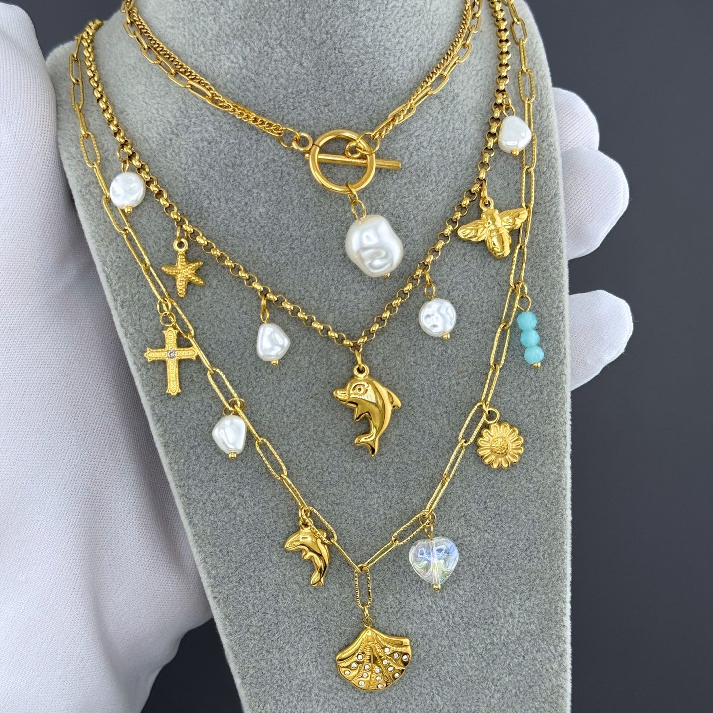 Dolphin Necklace, 18K Gold Plated Steel