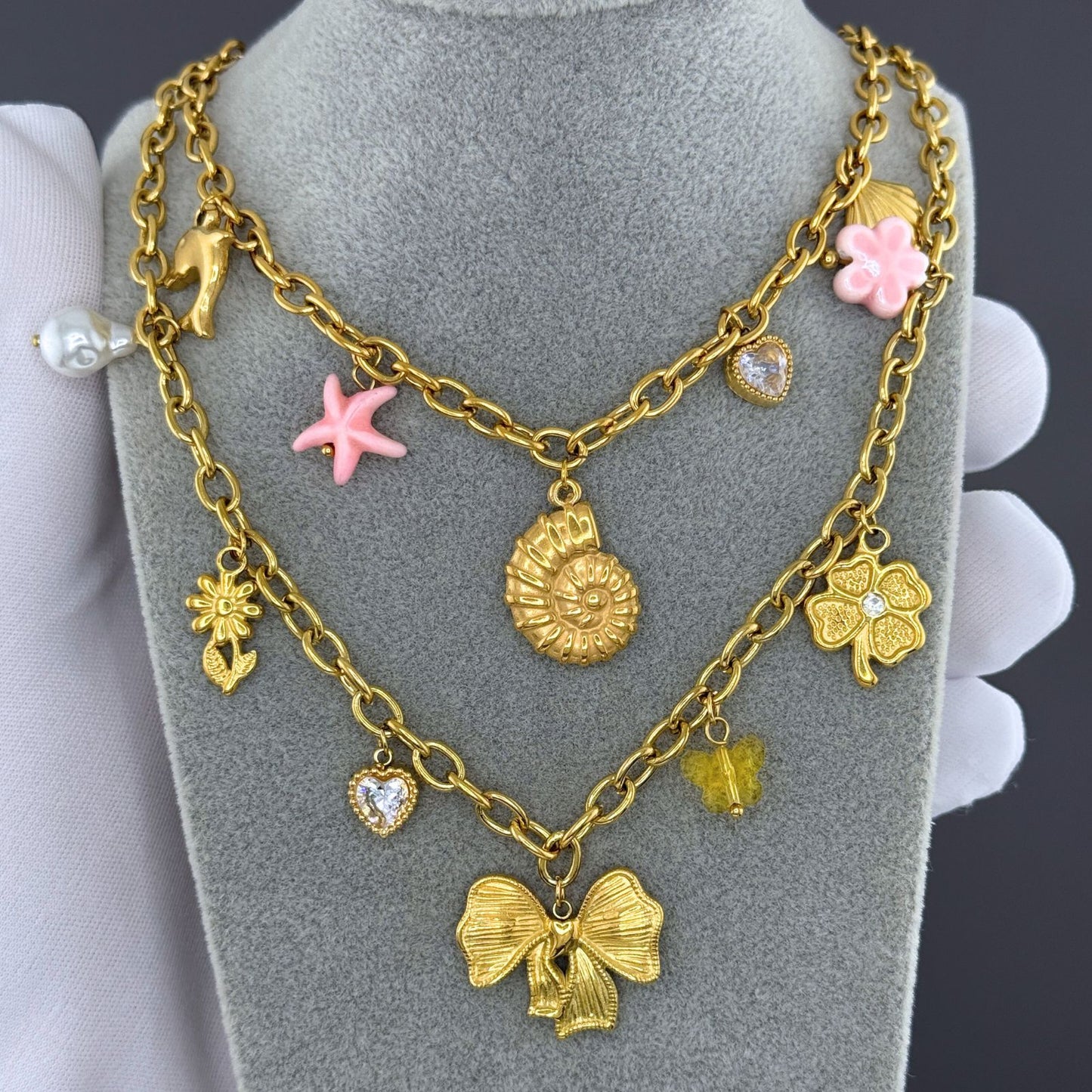 Bow Necklace, 18K Gold Plated Steel