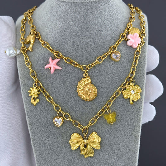 Bow Necklace, 18K Gold Plated Steel