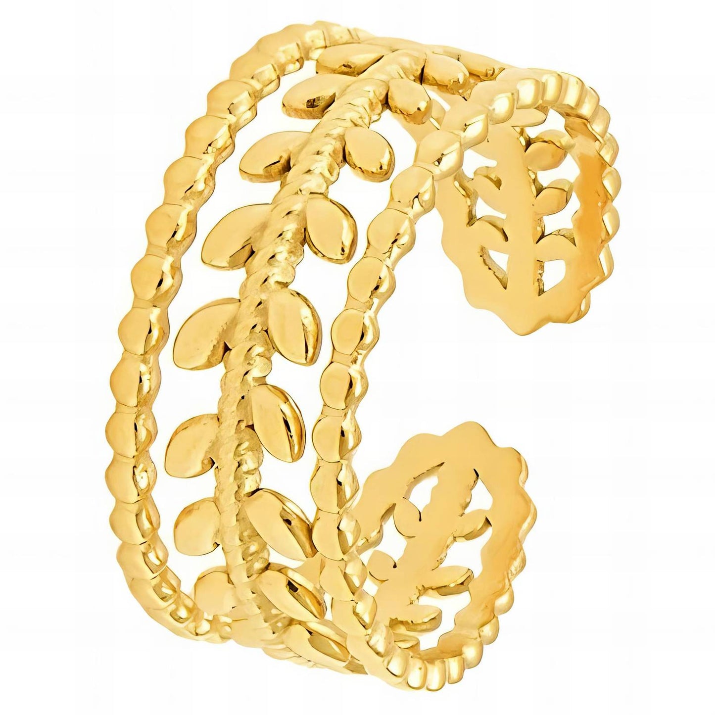 Leaves Ring, 18K Gold Plated Steel
