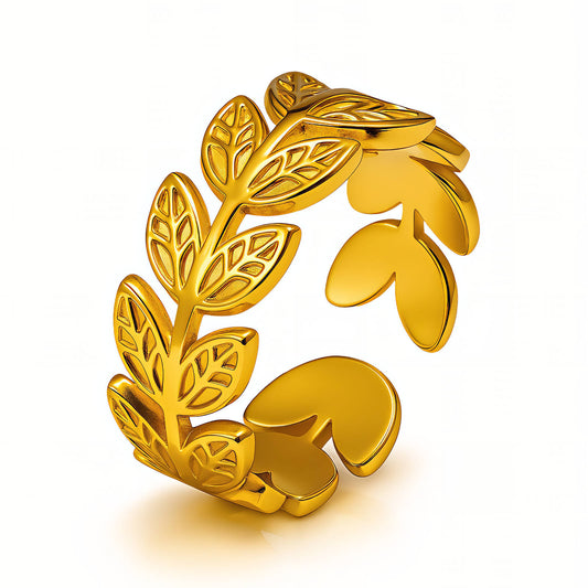 Leaves Ring, 18K Gold Plated Steel