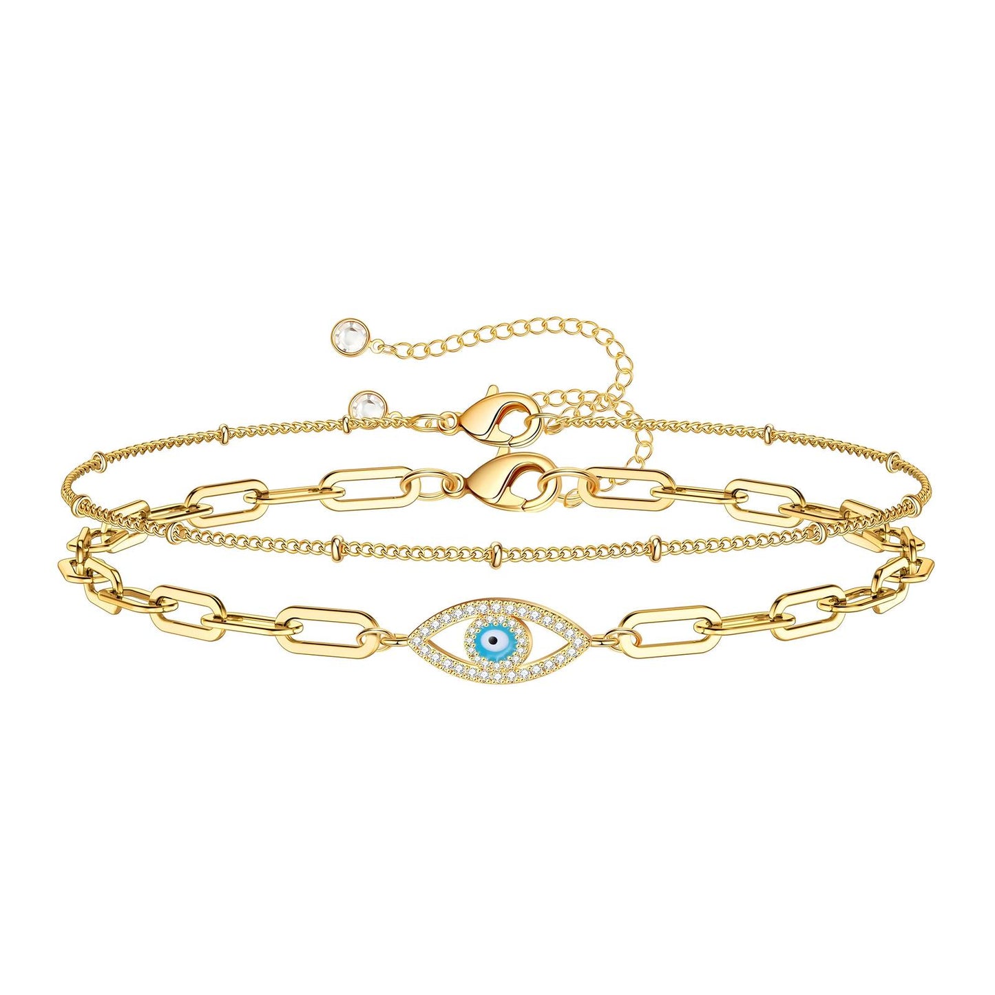 Evil Eye Bracelet, 18K Gold Plated Steel