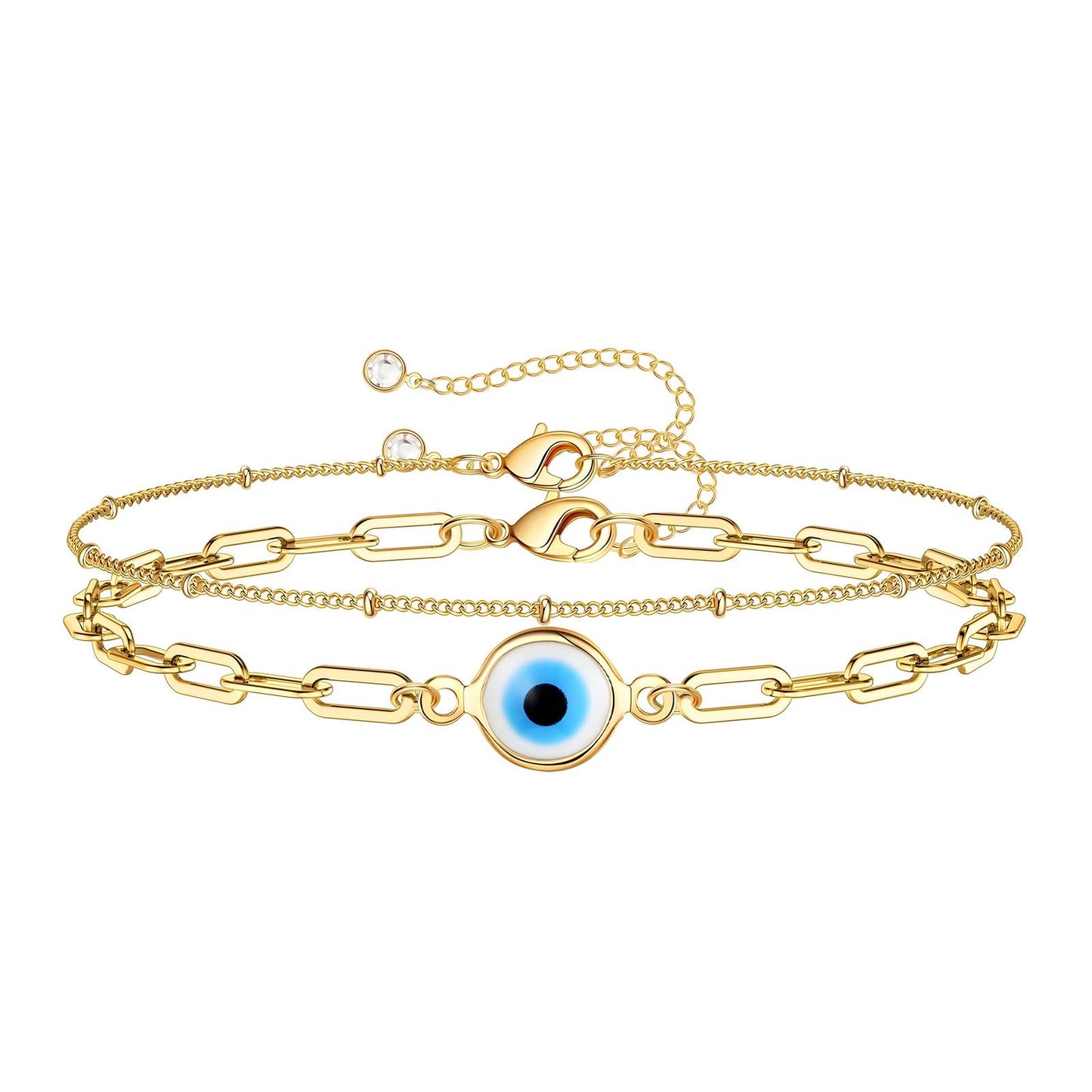 Evil Eye Bracelet, 18K Gold Plated Steel