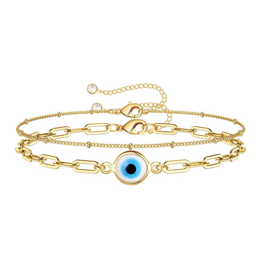 Evil Eye Bracelet, 18K Gold Plated Steel