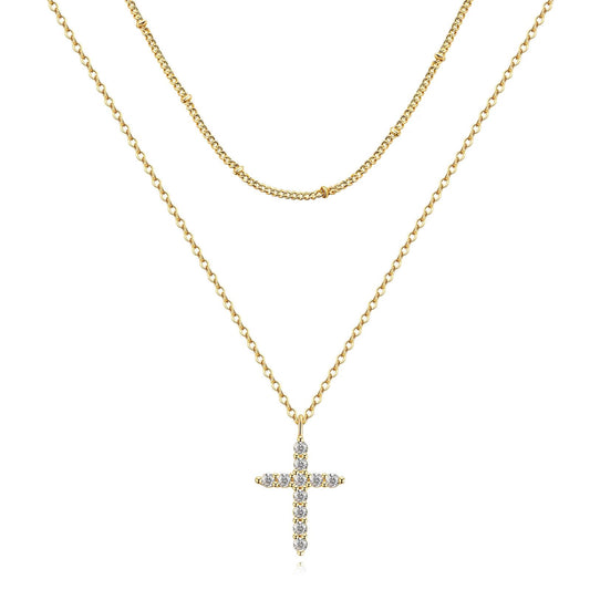 Crosses Necklace, 18K Gold Plated Steel