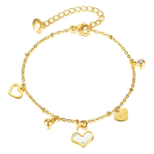 Hearts Bracelet, 18K Gold Plated Steel