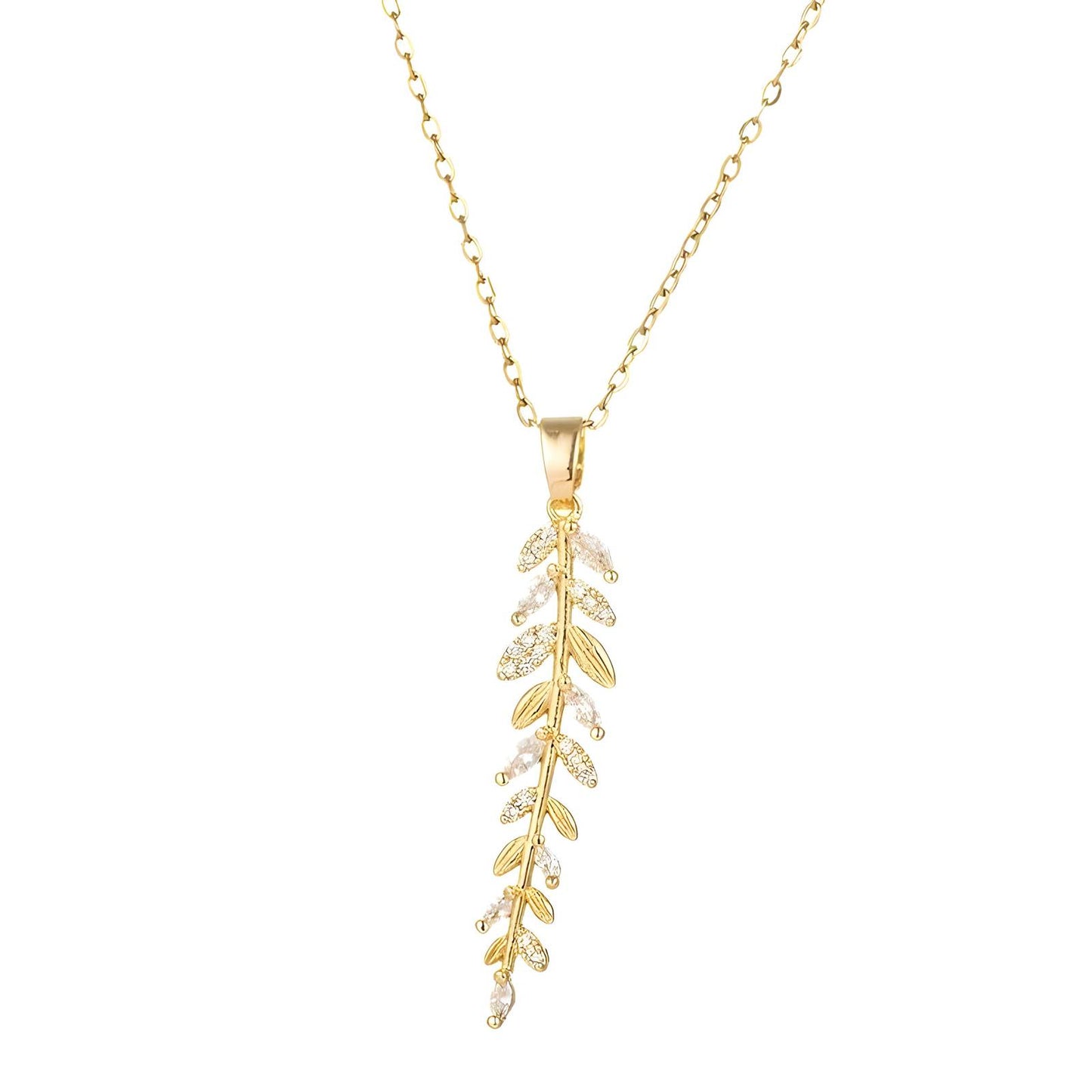 Leaves Necklace, 18K Gold Plated Steel