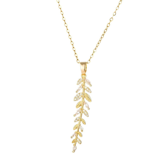 Leaves Necklace, 18K Gold Plated Steel