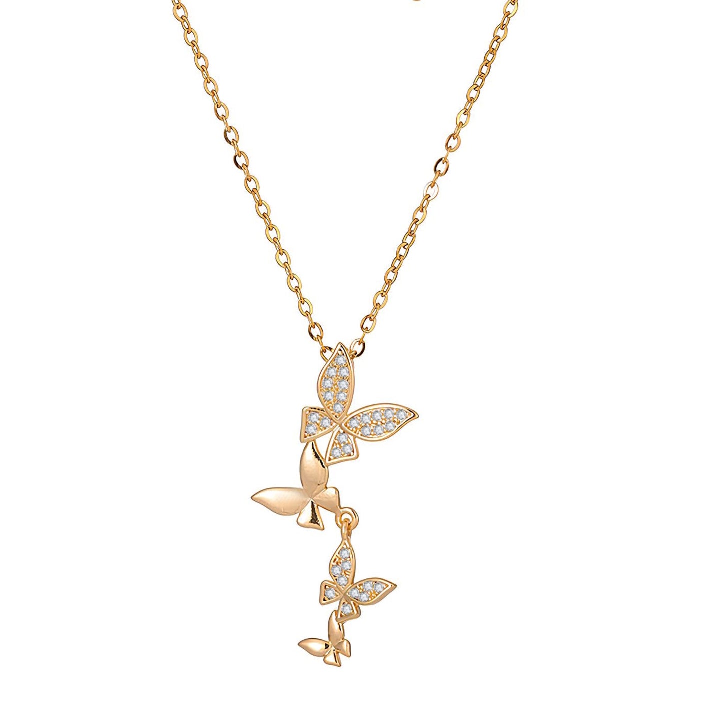 Butterflies Necklace, 18K Gold Plated Steel