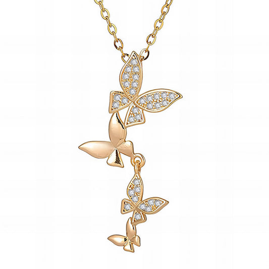 Butterflies Necklace, 18K Gold Plated Steel