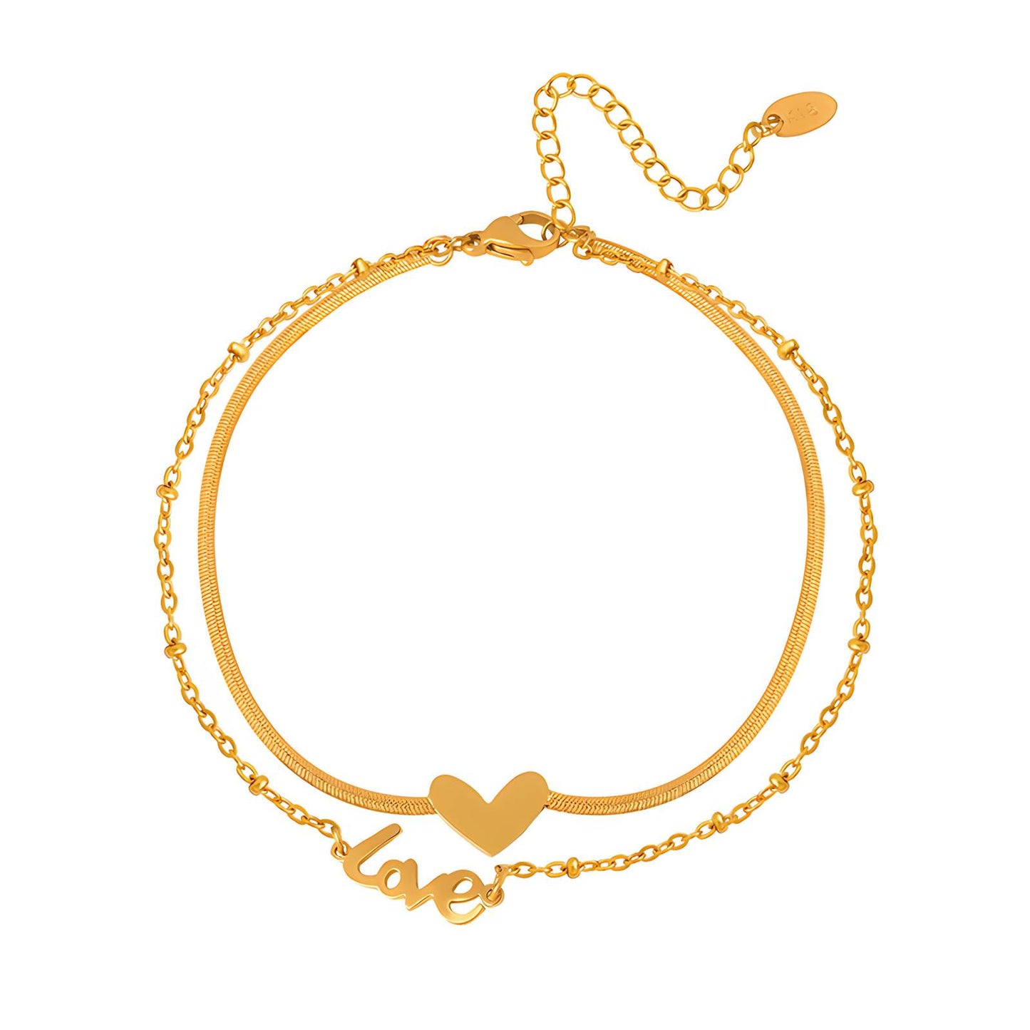 Hearts Anklet, 18K Gold Plated Steel