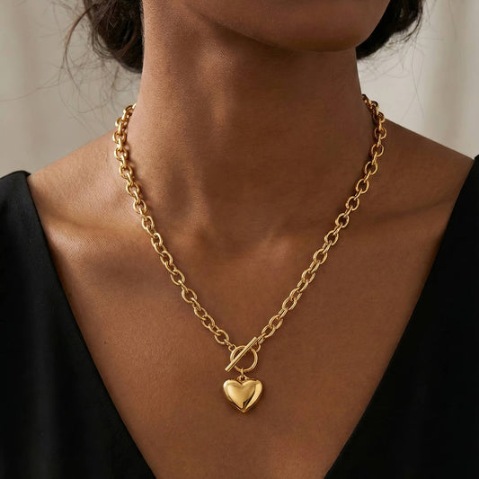 Heart Necklace, 18K Gold Plated Steel