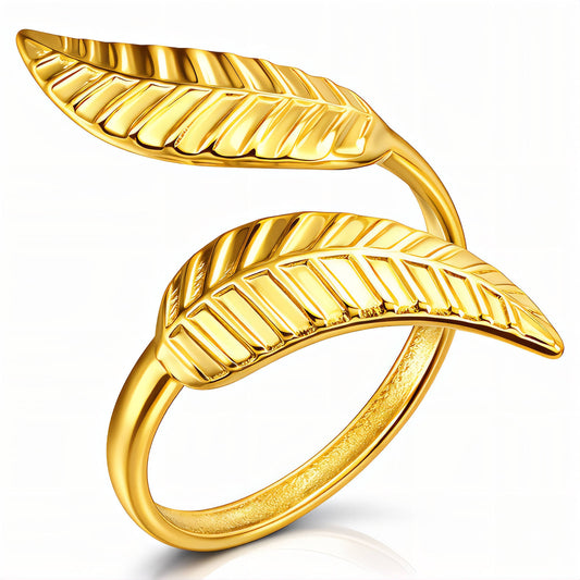 Leaves Ring, 18K Gold Plated Steel