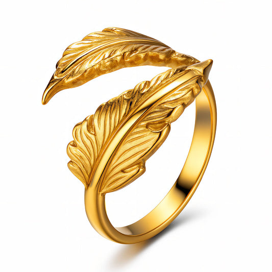 Leaves Ring, 18K Gold Plated Steel