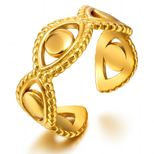 Evil Eyes Ring, 18K Gold Plated Steel