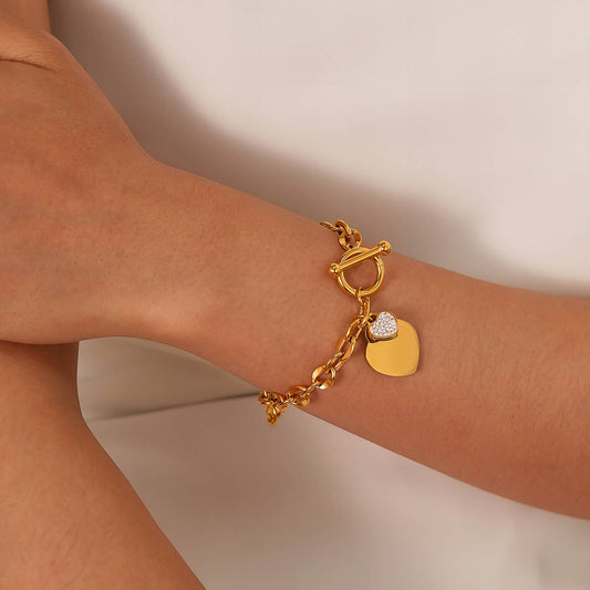 Hearts Bracelet, 18K Gold Plated Steel
